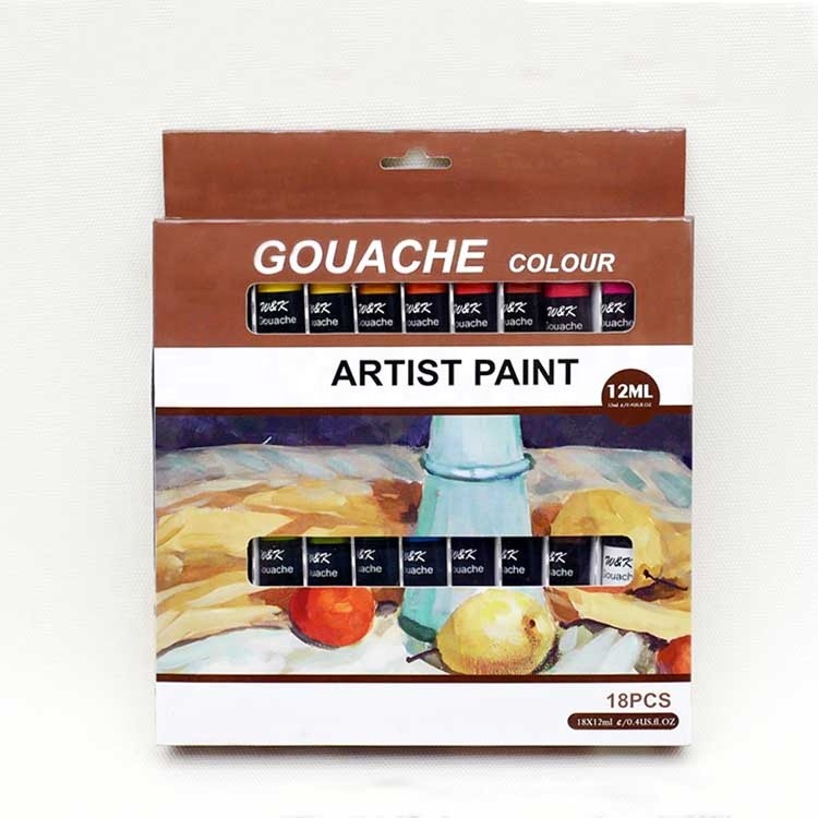 Wholesale professional non-toxic 18 colors 12ml gouache paint set