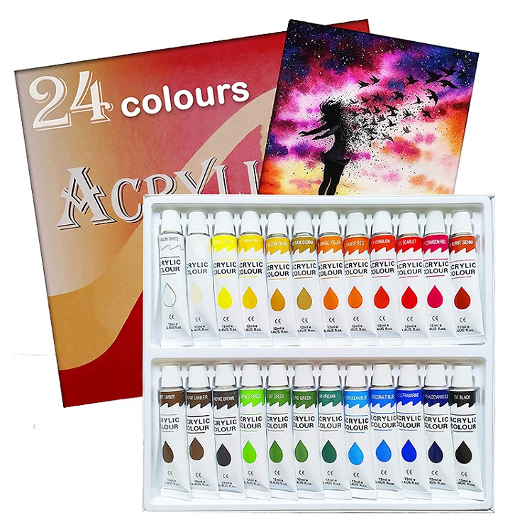 Acrylic Paint Set 24 Colors 12ml Acrylic Non-Toxic Rich Pigments Paints Sets for Artists