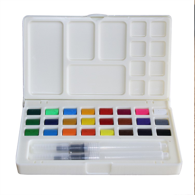 24 Solid Colors Watercolor Paint Set with Bonus Paintbrush
