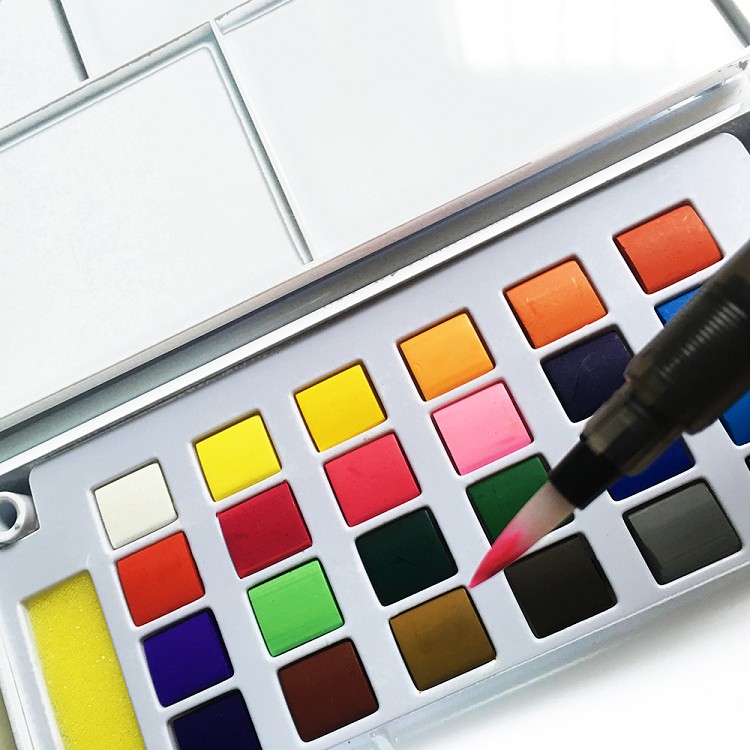 24 Assorted Travel Pocket Built-in Watercolor Palette Set