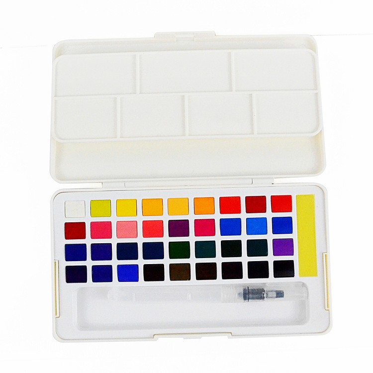 Pocket Solid Watercolor Paint Set with Water Brush Pens 36 Professional Travel 36 Assorted Metallic Colors 48 Sets/ctn 480 Sets