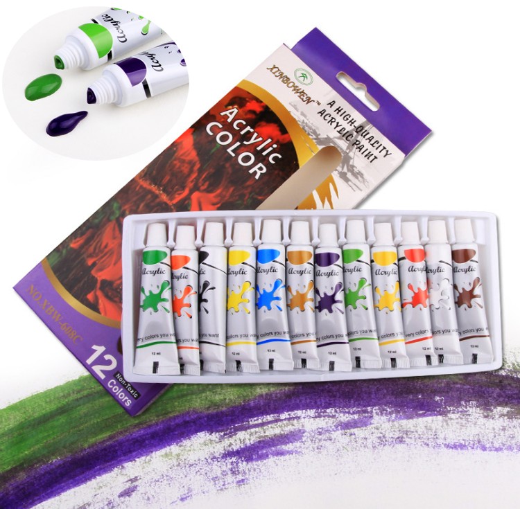 Factory Professional 12 Colors Non-Toxic Art Acrylic Painting Tubes Set Colour Acrylic Paint Set For Art Painting