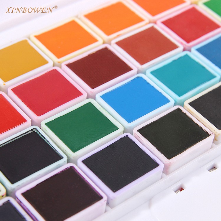 Professional Quality Non-Toxic 12 Colors Solid Watercolor Paint Set With Water Brush Pen