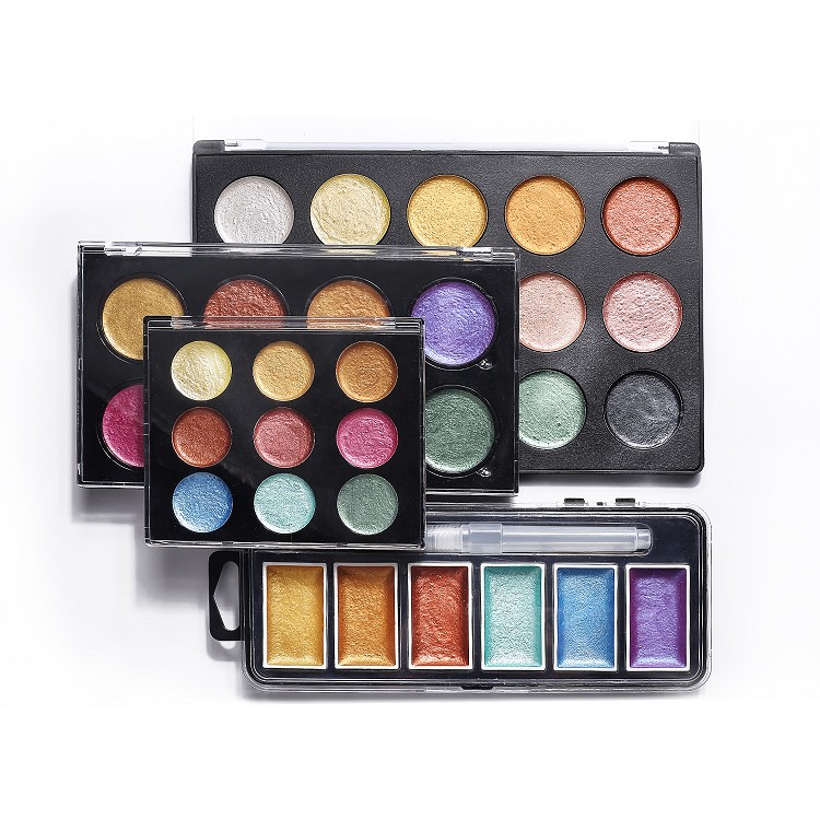 Best Selling 6/8/9/15/24 PP Box Richly Pigmented Drawing Art Painting Pigment Metallic Colors Watercolor Paint Set with Brush