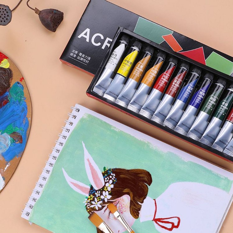 Factory Direct Acrylic Paint Set 12 Color Waterproof Diy Hand-Painted Paint Set