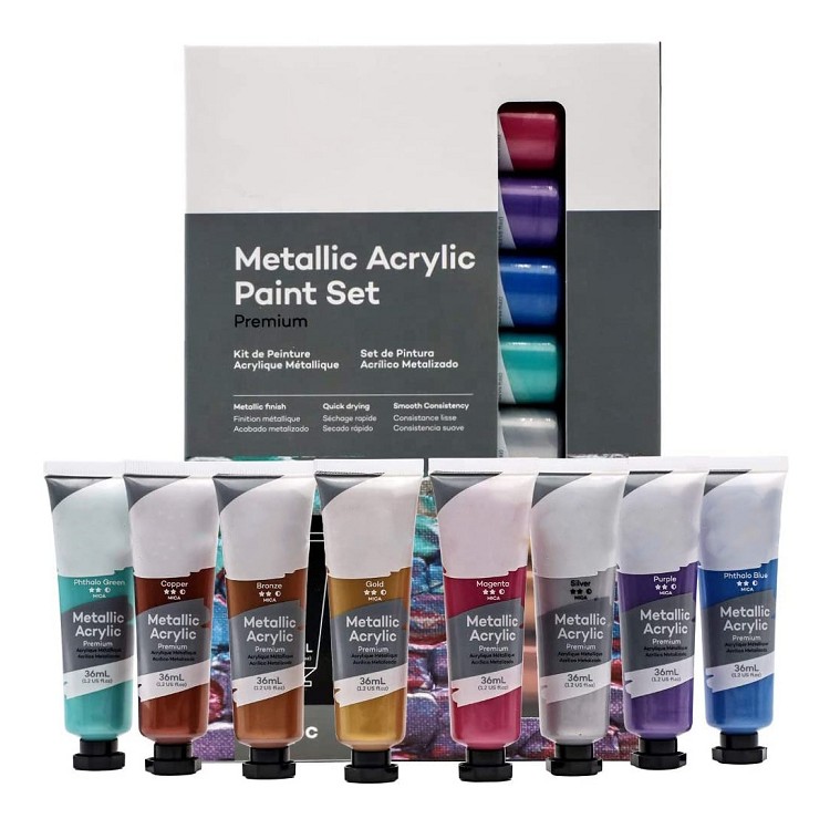 high quality acrylic paint art set 8*36ml paints acrylic metallic for Most Surfaces Including Canvas, Card, Paper and Wood