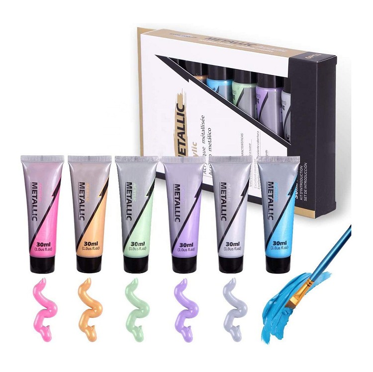 6 colors acrylic paints metallic bulk acrylic paints 30ml acrylic painting set for children and adults