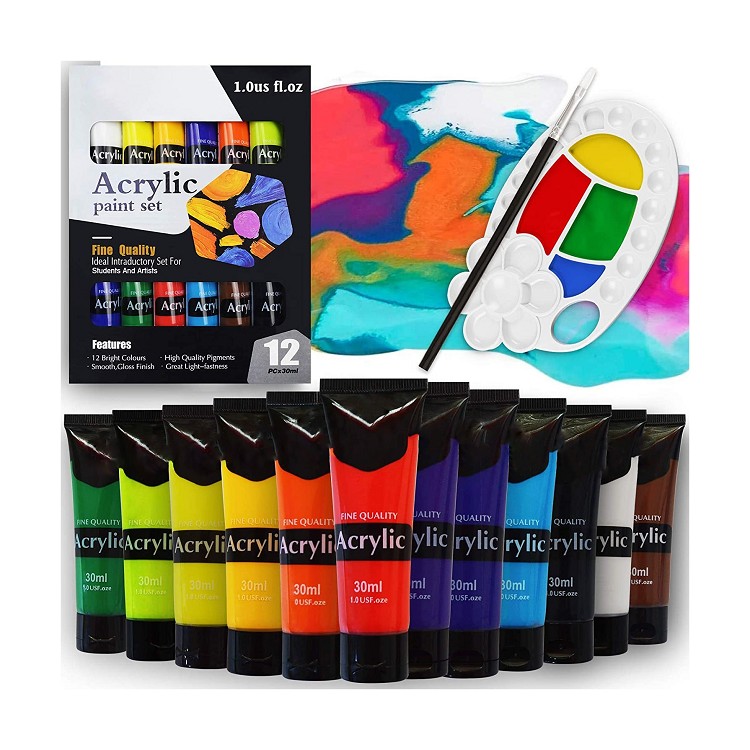 acrylic paint 12 colors set with Palette and Brush hot sell painting set artists