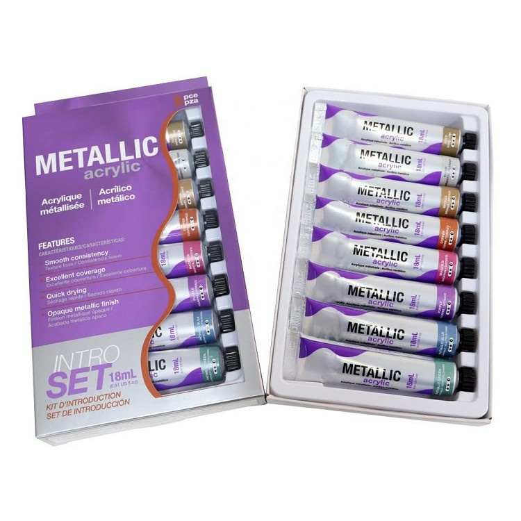 metallic paint acrylic 18ml 8 colours acrylic paint artist Lightfast Colors with Smooth Consistency and Opaque Metallic Finish