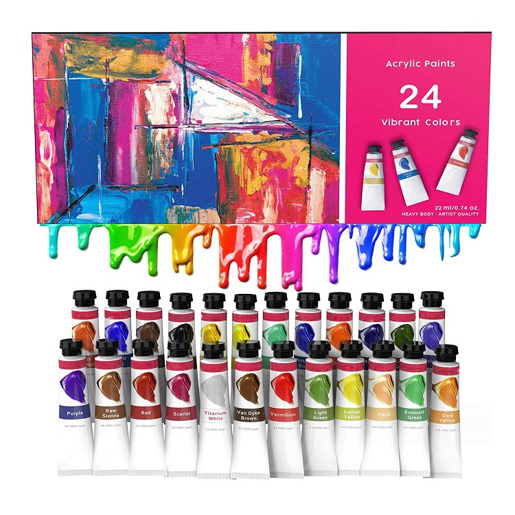 artist acrylic paint art set 24 colors tube acrylic paint 22ml for for Canvas, Leather, Rocks, Glass