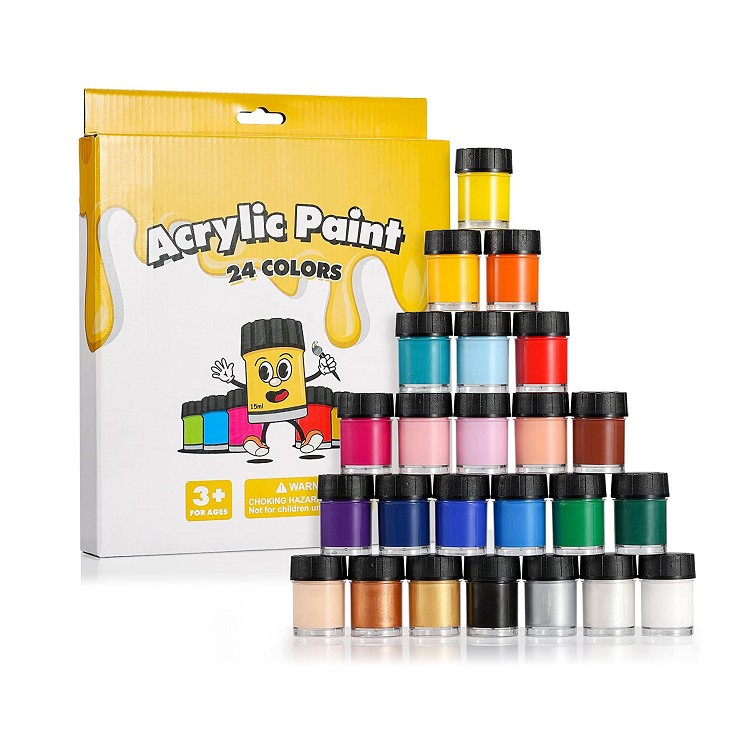 24colors 0.51oz. acrylic paint pack kids non toxic paint non-washable painting art set