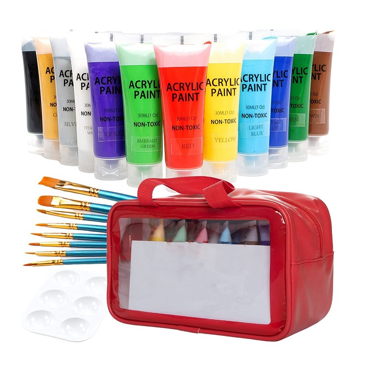 acrylic paint 30ml with 8 brushes & Palette art supplies painting in Bag 22 Parts 12colors acrylic paint buy