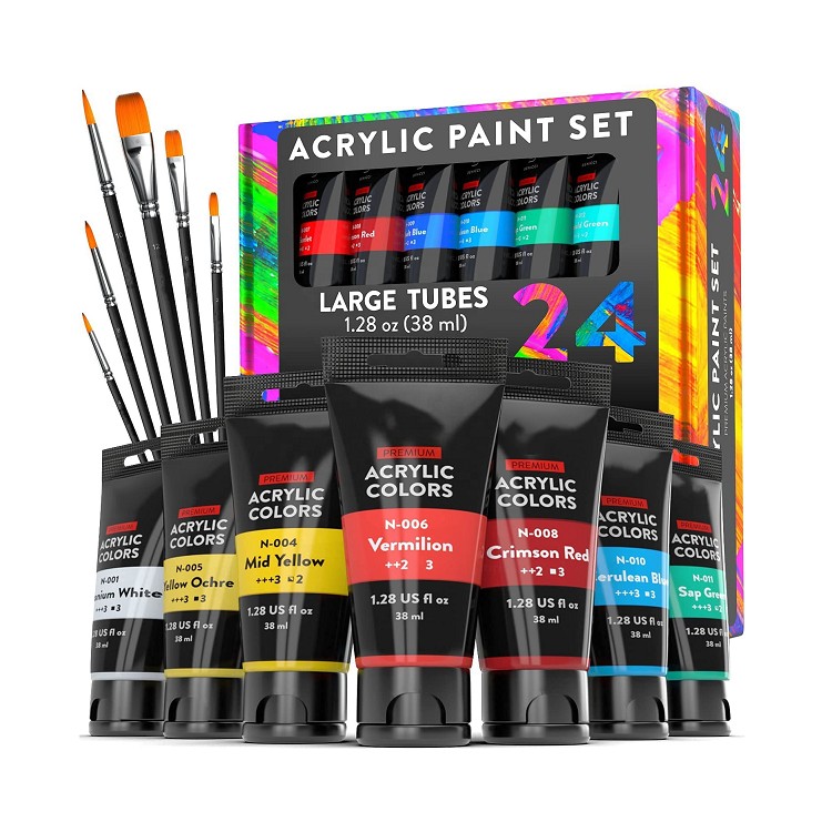 24colors 38ml acrylic paints tube with 6 nylon brushes acrylic colors for painting