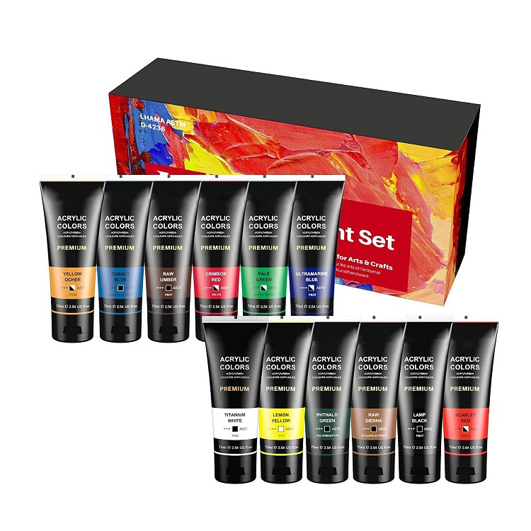 professional acrylic paint 75 ml 12colors with for Canvas Wood Rocks Fabrics