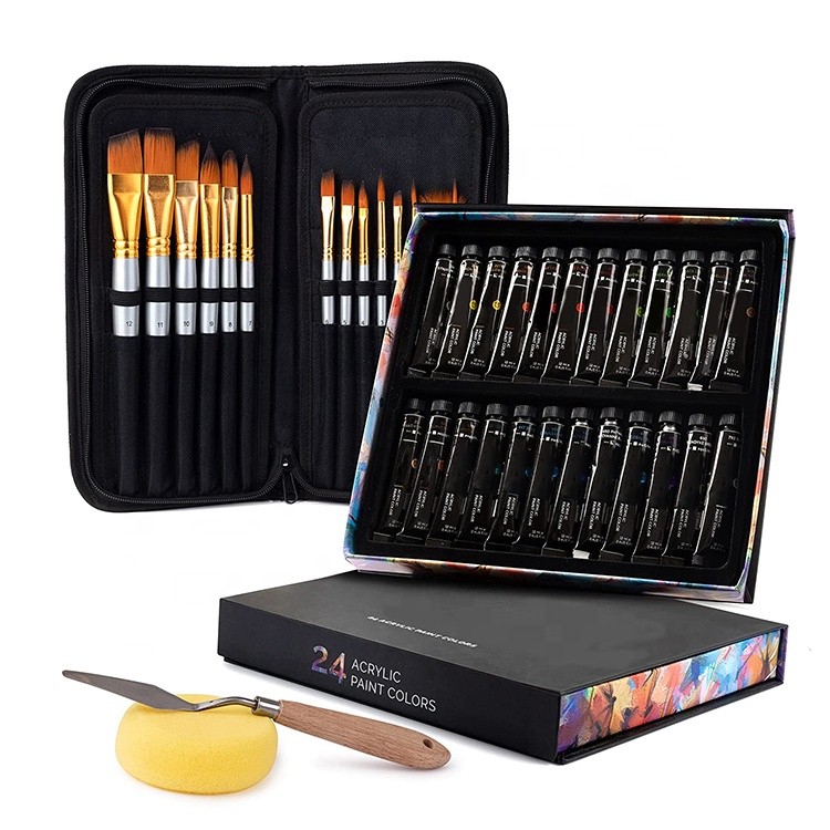 24 acrylic paint colors painting set with 15 brushes set for acrylic paint artist