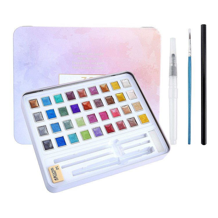 35colors glitter watercolor painting colors watercolor with sponge and brush for painting