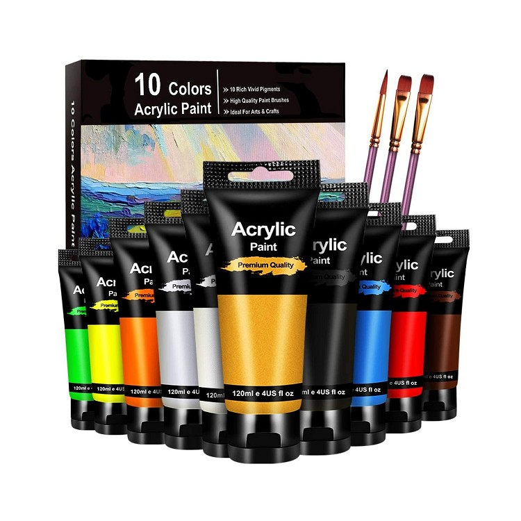 supplying for superior quality wholesale 10color 120ml acrylic artist paint set with 3 brushes