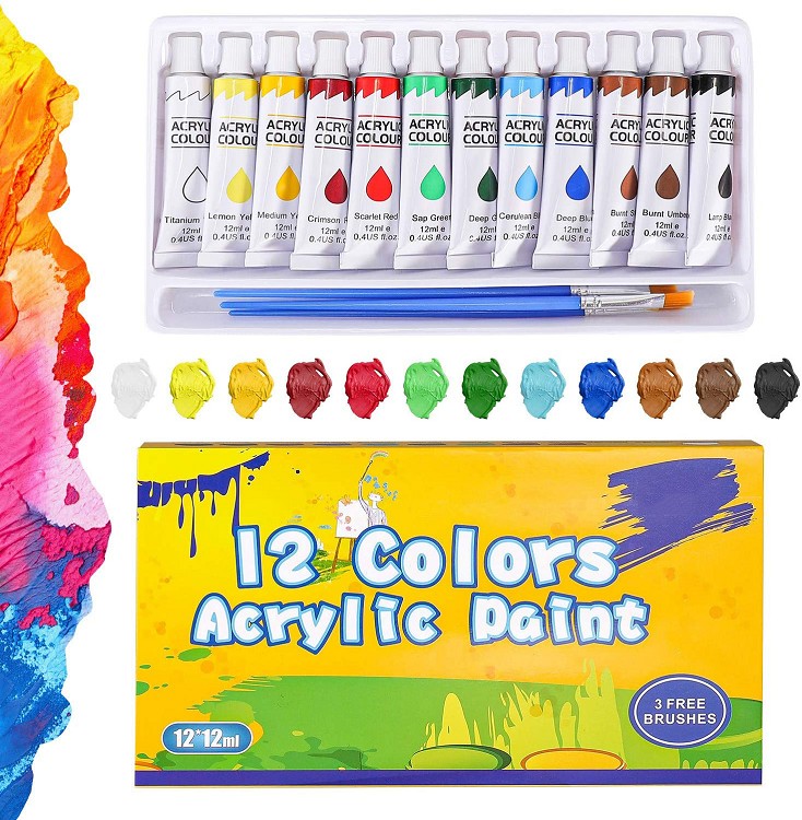 12 ml 12 color professional diy acrylic paint set with hand wall painting brush