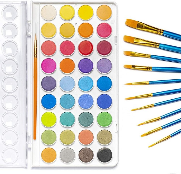 hot aritst drawing 36colors watercolor paint set with 10 Brushes of Different Sizes