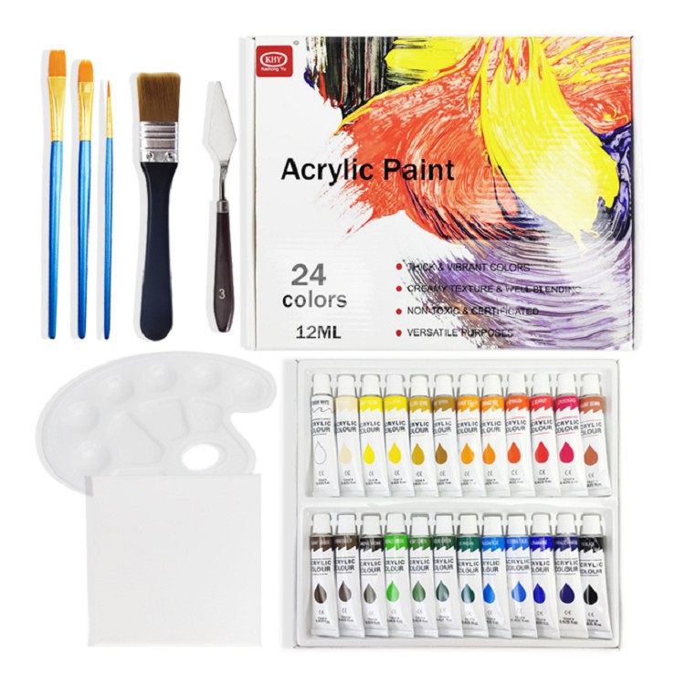 24 Colors Rich Pigments Art Crafts Non Toxic Artist Acrylic Paint Set for Adults