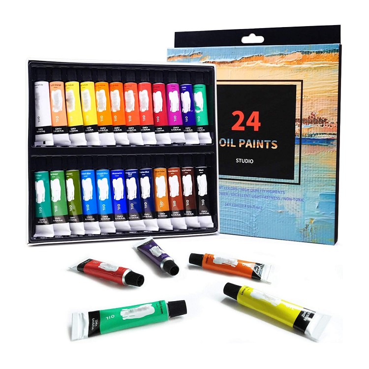 24Colors Non-Toxic Art Oil Painting Set On Canvas Painting for Artist Kids and Beginners