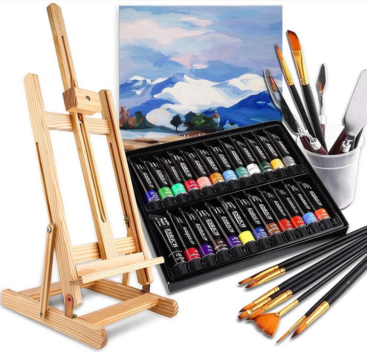 Acrylic Paint,Easel, Canvases,Palette, Paint Knives acrylic sheet painted, 60 Pieces with Paint Brushes