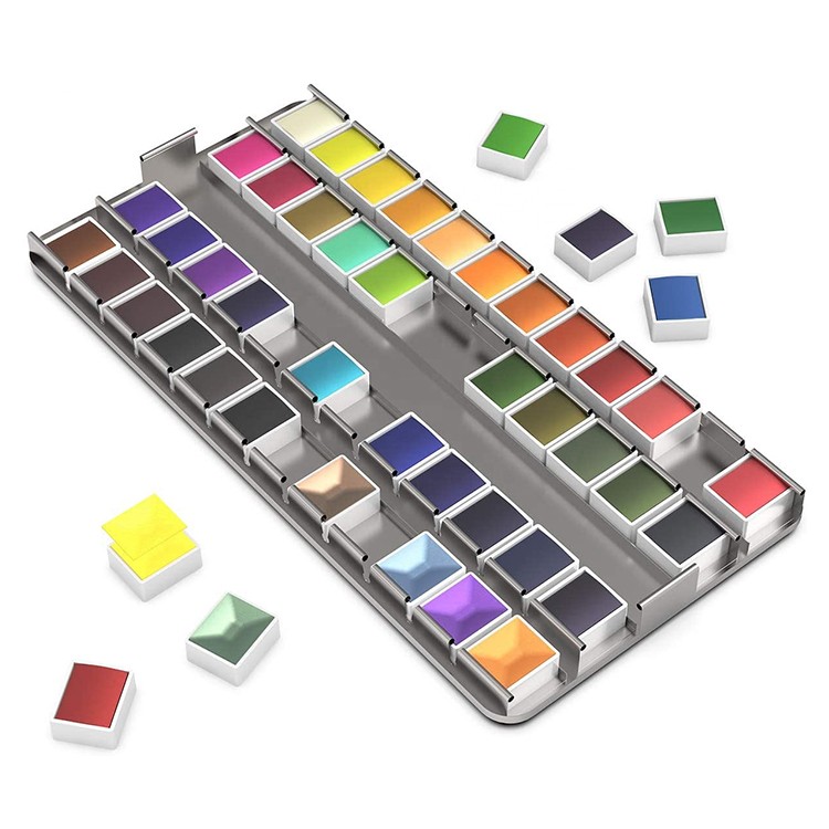 Fast delivery Non-Toxic 48 color beautiful watercolor paintings block paint kit watercolor set with paper