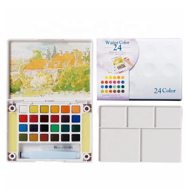 Direct sale oem new brush paint watercolour pans 24 colors with removable palette