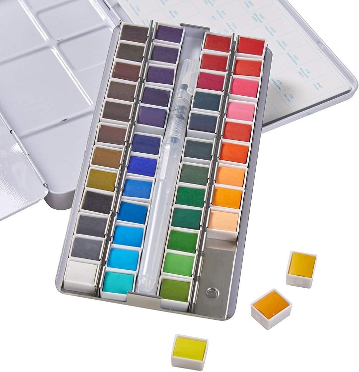 Fast delivery 36 color paint set tin field box refill solid watercolor set pan watercolor