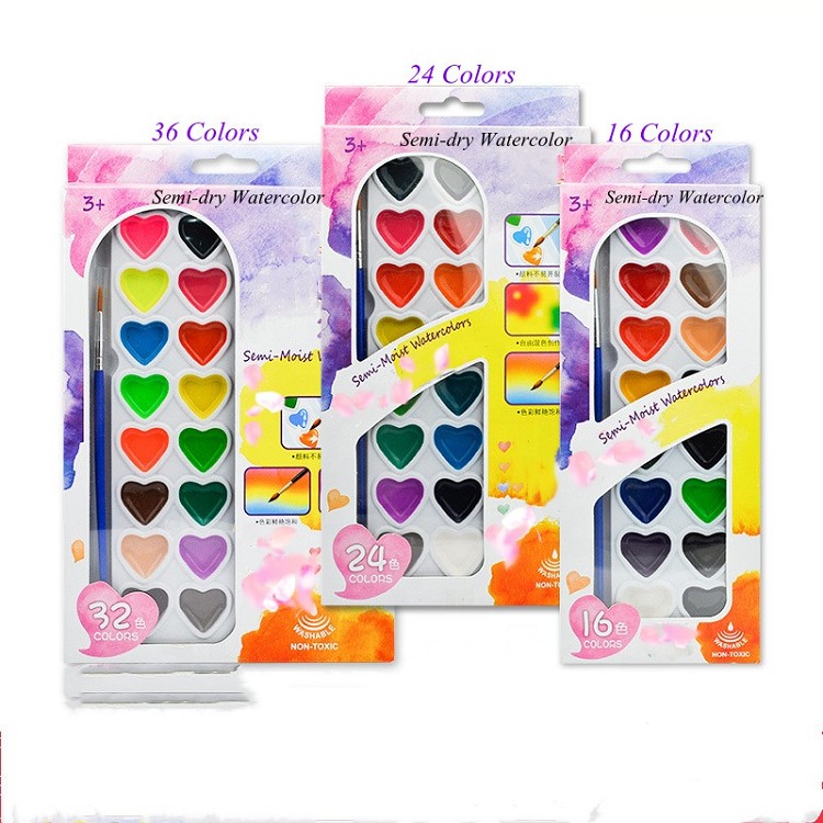 16/24/36 heart water color painting semi-dry watercolor paint set water colors set water colour