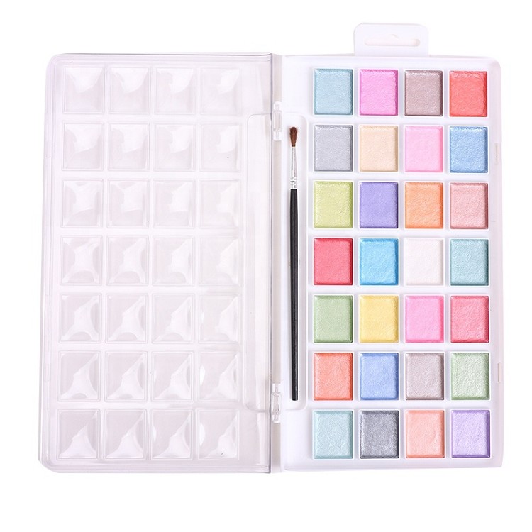 26 colors metallic glitter shimmer watercolor paints set half pan semi-dry water colors painting water colour watercolour