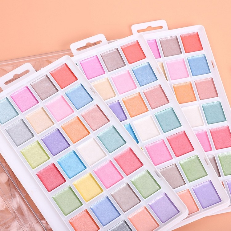 26 metallic glitter shimmer watercolor paints set half pan semi-dry water colors painting water colour watercolour