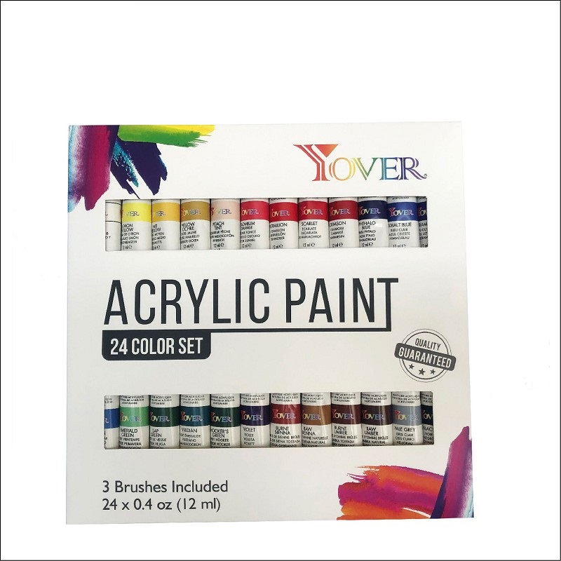 24 Acrylic Paint Set with 3 brushes with 12 ml Each Alu Tube