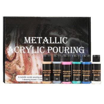 Art Supplies Wholesale 13PCS Metallic Acrylic Pouring Paint Set Include 6-Color Fluid Paint with Related Tools