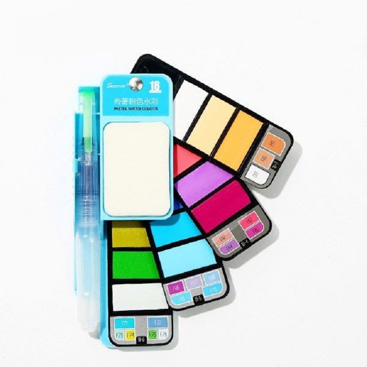 Superior PWK-18P/18B New Products Fan Shape Pocket Solid Pastel Water Color Painting Set with Art Brush and Detachable Sponge