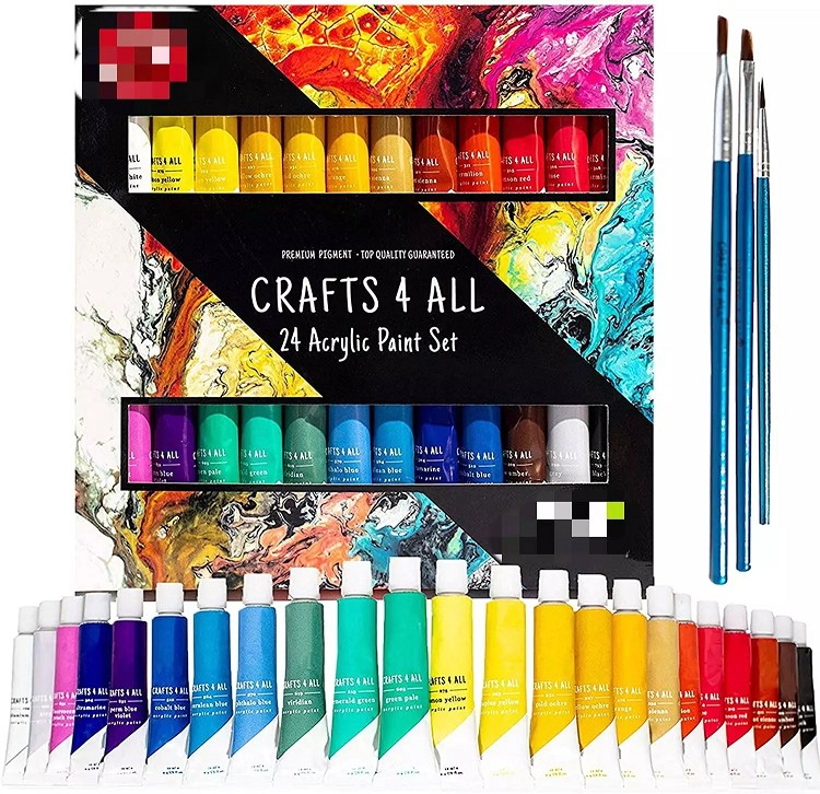 Amazon Hot 24 colors 12ml Artist DIY Craft Acrylic Paint Tube Set for Canvas, Wood, Ceramic, Fabric
