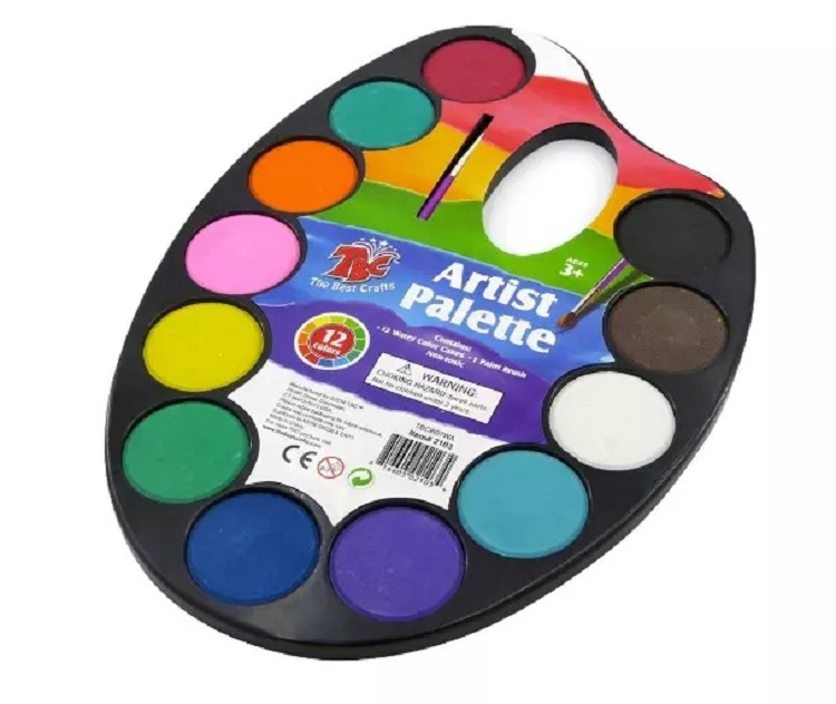 12 Colors Watercolor Cake Artist Paint Palette with Paint Brush Educational School Art Supplies for Kids