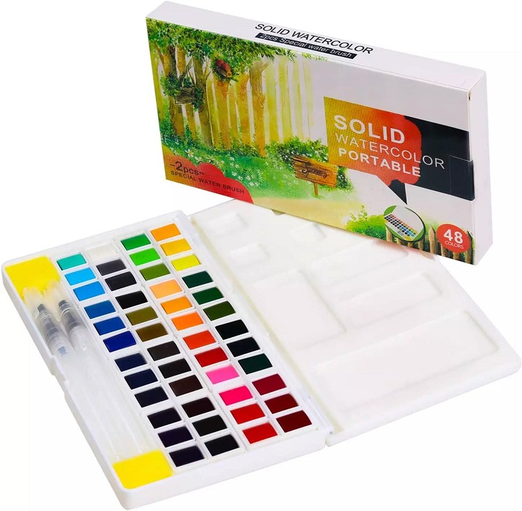 12/18/24/36 Colors Watercolor Paint Set Solid Watercolor Paints Set With Water Brushes