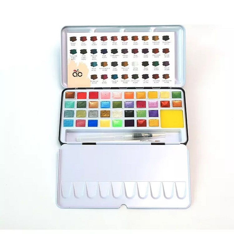 Metallic Watercolor Paint Pan 48 Colors Half Pan Metallic Semi Dry Watercolor Paint Set