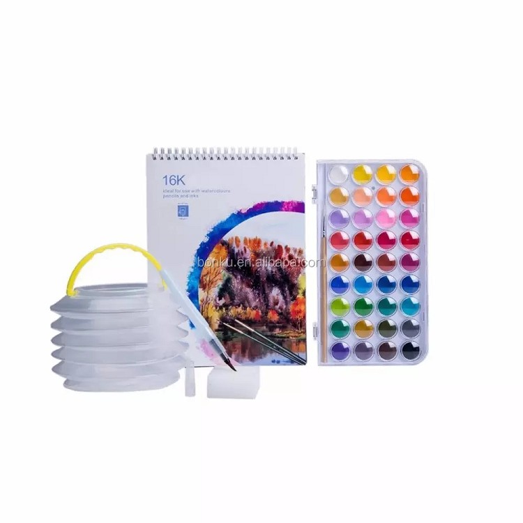 36 Colors Watercolor Paint Set with Paint Brush Travel Brush Washer and Sponge for Kids Students