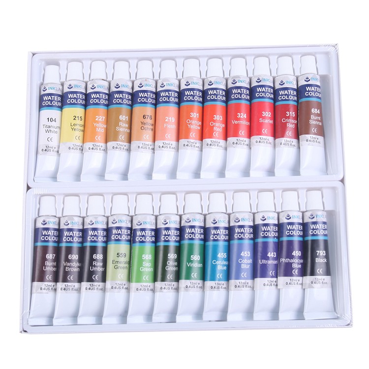 24 Colors Aluminum Tubes Fine Artist Fluid Watercolor Set Professional Grade