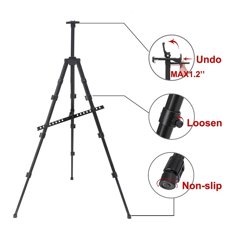 artiste aluminium easel for adjustable tripod easel stand with Portable Bag Black for painting