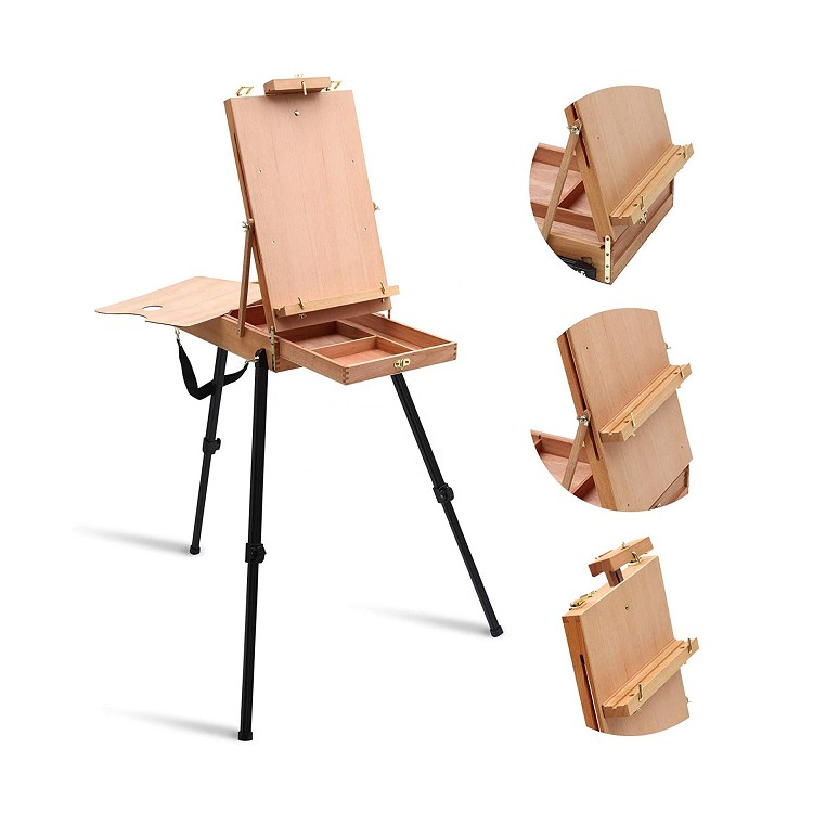professional wooden easel stand metal triangular easel painting artist with palette and storage