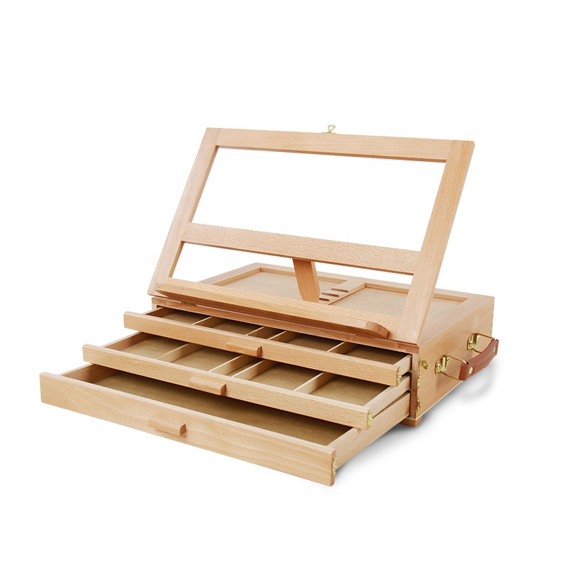 art supplier three layers wooden box storage drawing box easel for artist