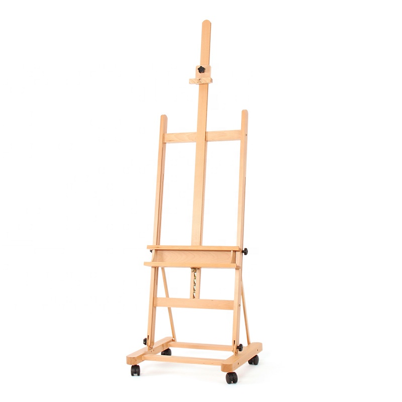 high quality wooden Drawing Painting artist easel exhibition frame can be lifted and bring tray and wheels
