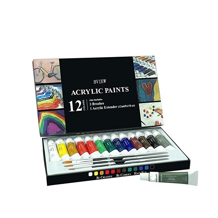 Art Supplies 12ML Acrylic Paint Set Plus 3 Paint Brush for Beginners, Students or Artists