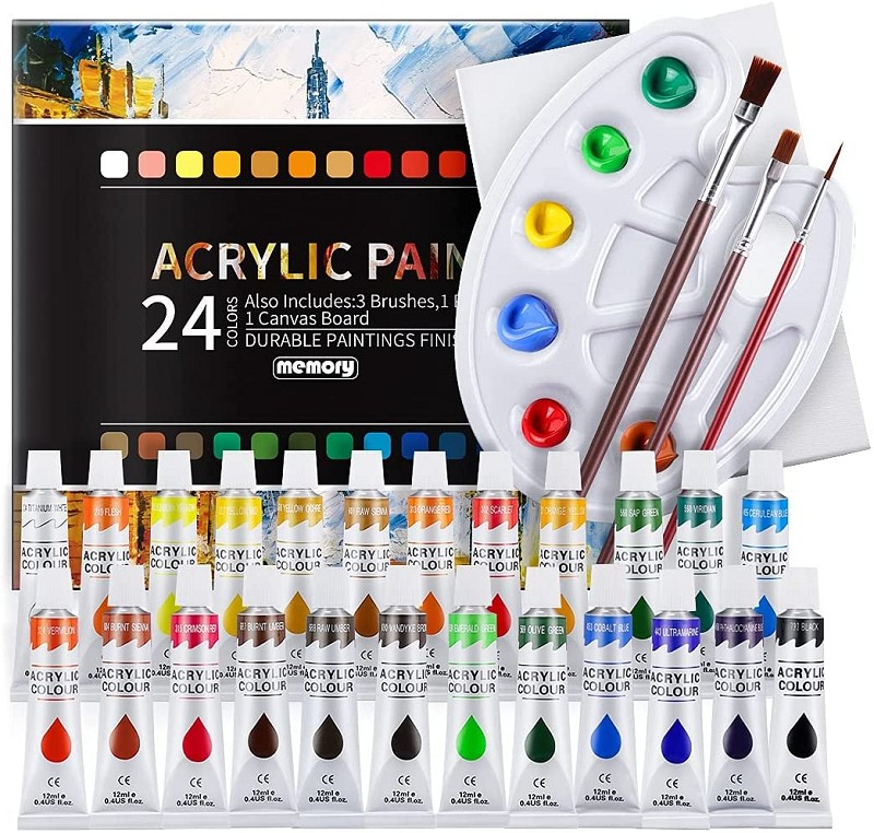 Amazon 24 Colors Acrylic Paint Set With Brushes,Palette,Canvas For Beginners, Students and Professionals DIY Painting