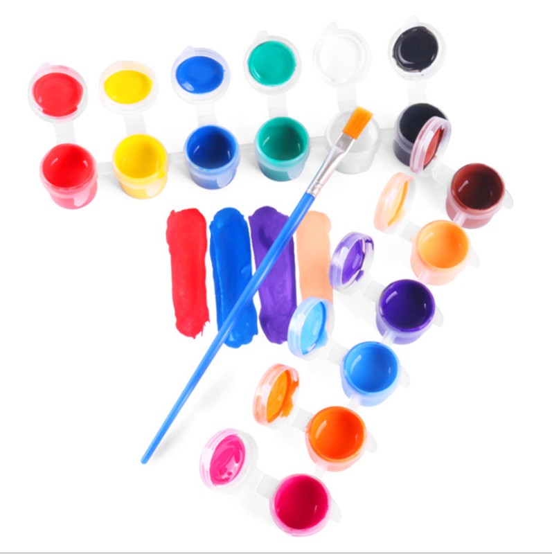 Non-toxic 5ml Acrylic Paint Pots 12 Colors Acrylic Paint Cup Strips Set With Brush Perfect For Kids DIY Graffiti