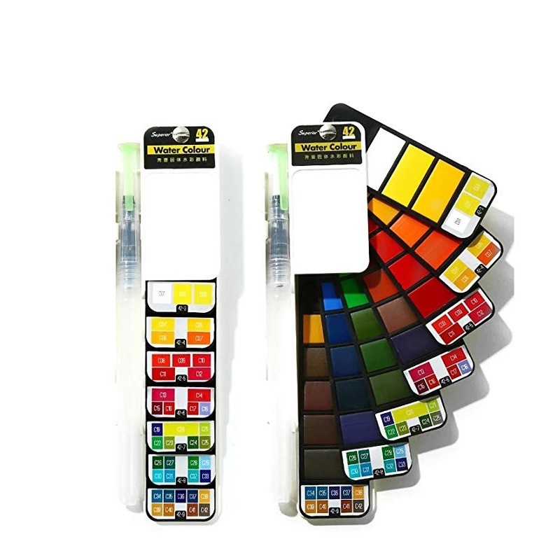 42 Color Fan Shape Foldable Clear Solid Watercolour Artist Art Painting
