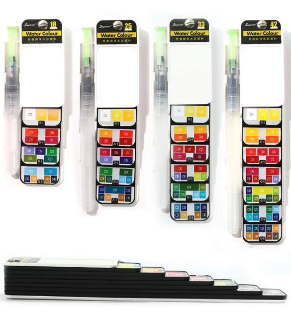 33 Colors Professional Artist Fan Shaped Solid Water Color Painting With Water Brush For Drawing